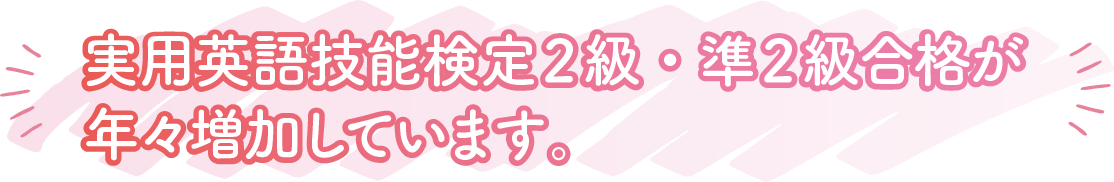 実用英語技能検定２級・準２級合格が年々増加しています。
